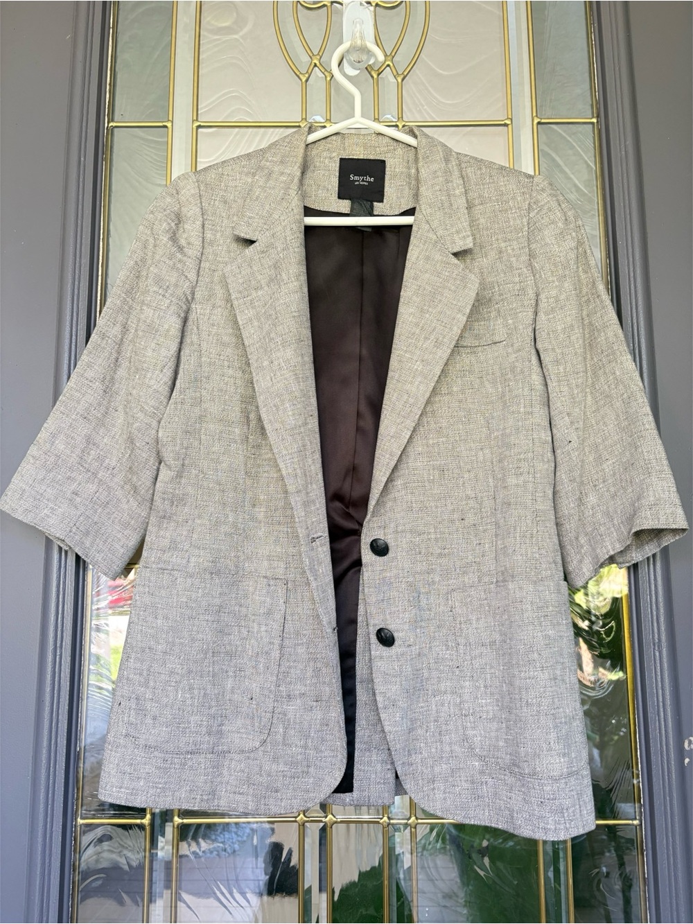 Smythe Heathered Light Gray 3/4 Sleeve Blazer Sz 6